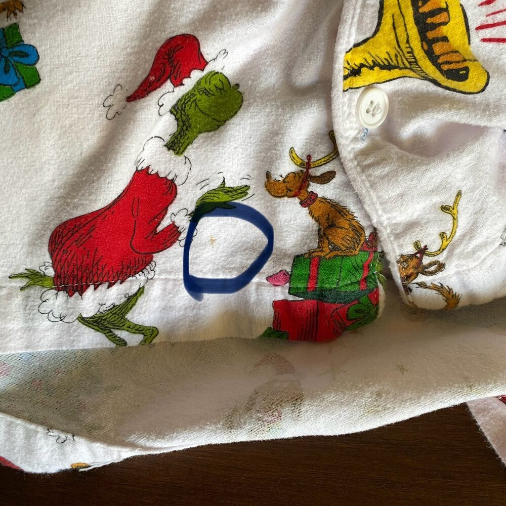 Pottery Barn Teen Dr S Ginch Flannel Pajama Set Sz L White Multi Holiday - Picture 11 of 11